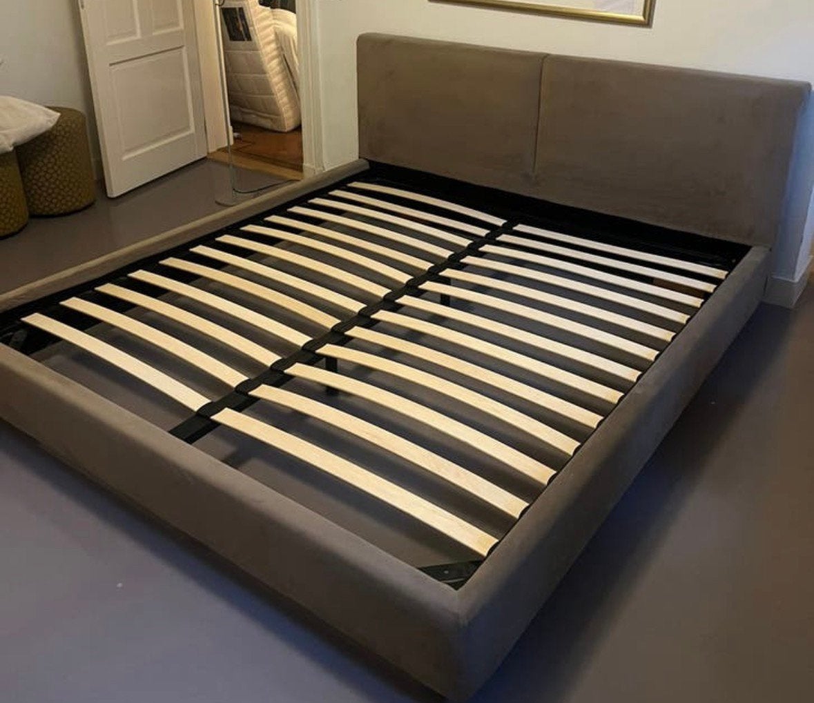 Designer gestoffeerd bed groen 100200 cm – luxe hoofdbord, Ophalen, Tweepersoons, Zo goed als nieuw, 180 cm