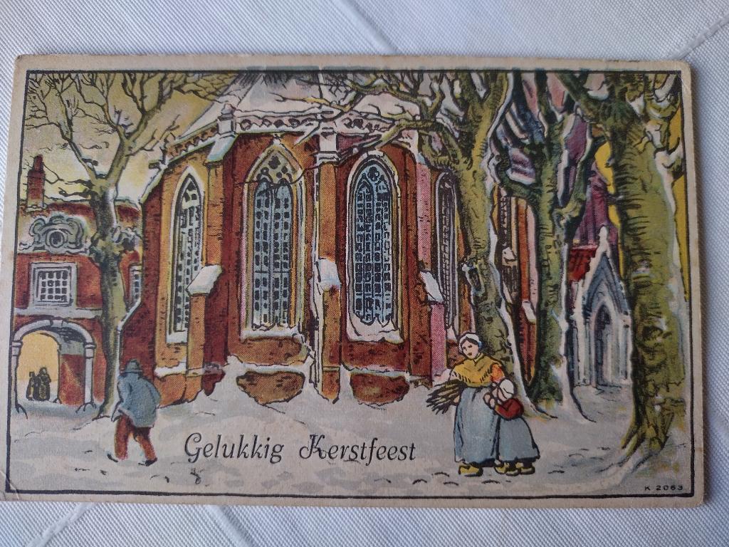 Antieke Kerstkaart, Ophalen of Verzenden, 1940 tot 1960, Gelopen, Feest(dag)