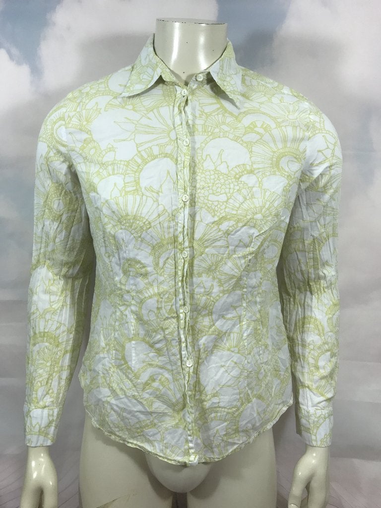 Joop! Geel wit gebloemd overhemd blouse maat 44 (3C7), Tweedehands verkoop, Tweedehands verkoop, Geel, Ophalen of Verzenden