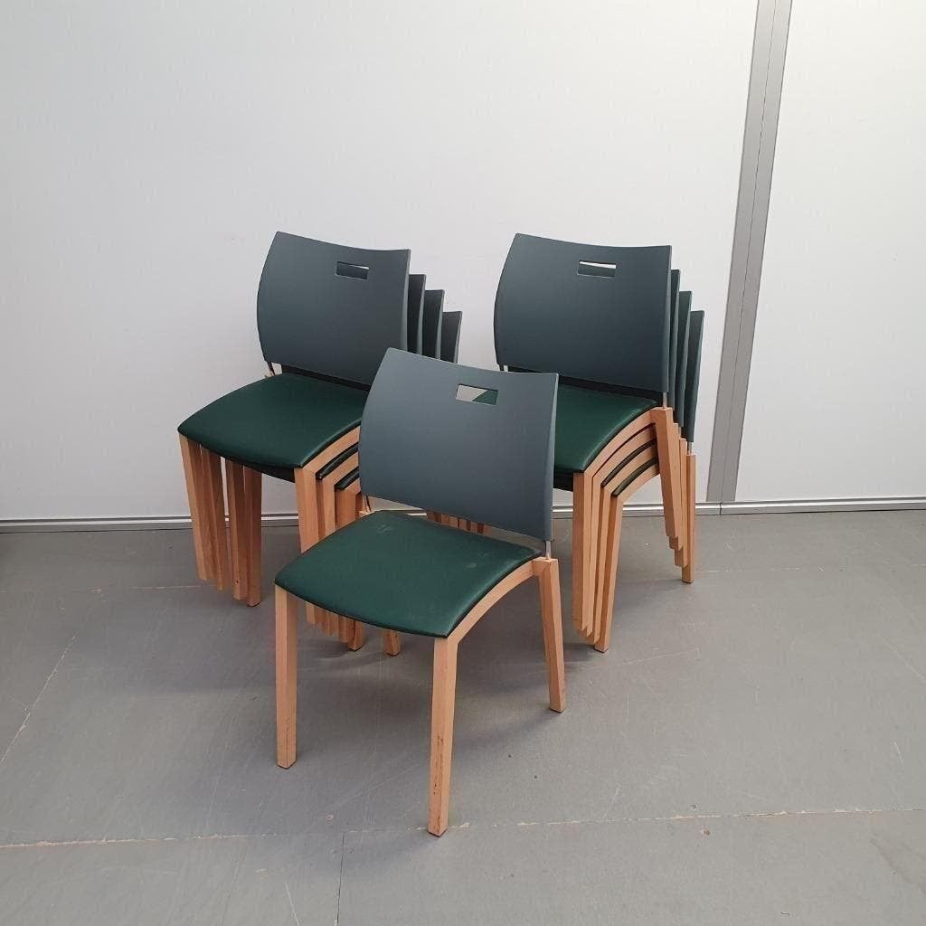 Set van 9 stuks Gispen Casala stoelen met groene stof, Ophalen, Gebruikt, Overige kleuren, Stof