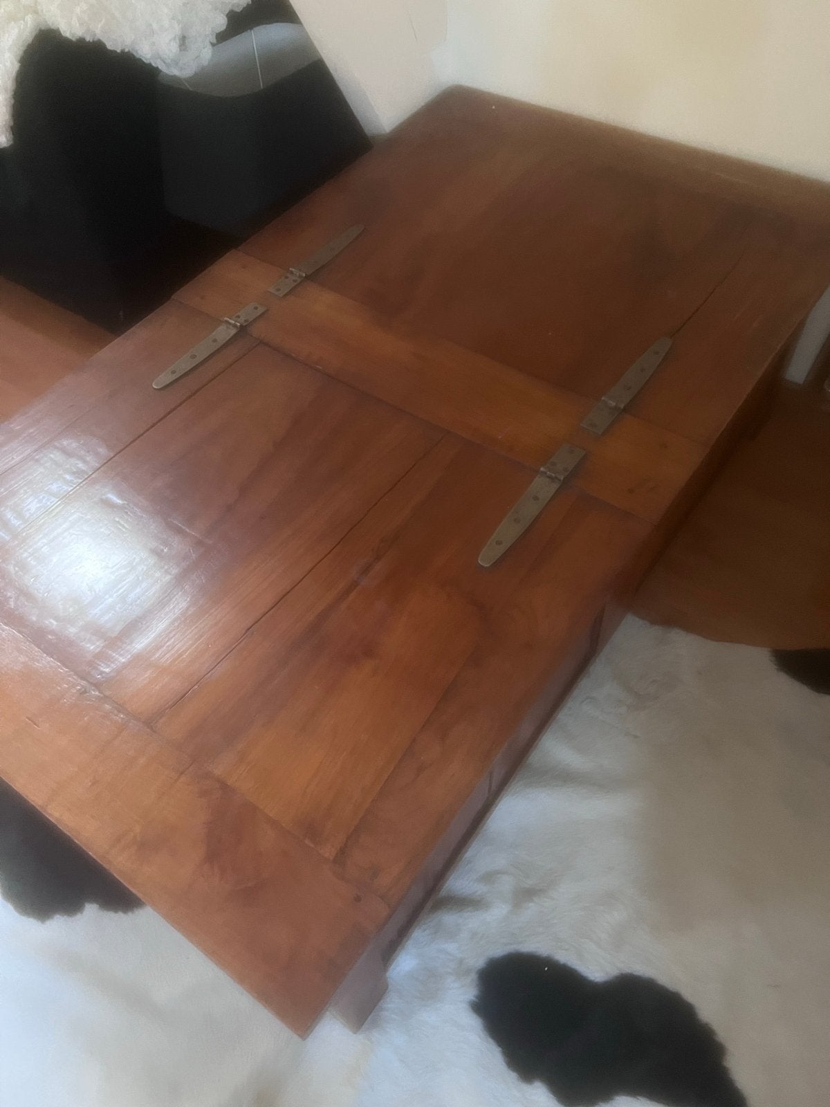 Vintage houten kist/salontafel met opbergruimte, Ophalen