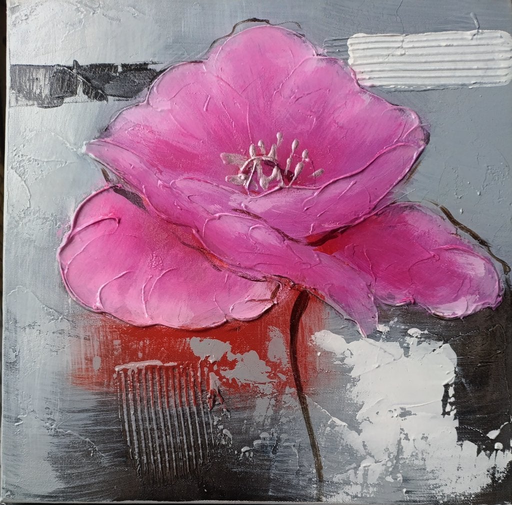 Levendig Roze Bloem Schilderij - Acryl op Canvas, Acrylverf, Ophalen of Verzenden, Handgeschilderd, Bloemen