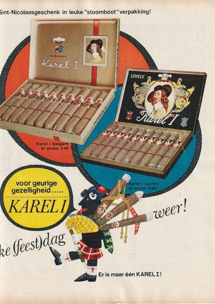 retro reclame 1966 Karel I sigaren Zwarte Piet in kilt, Verzenden, Overige typen
