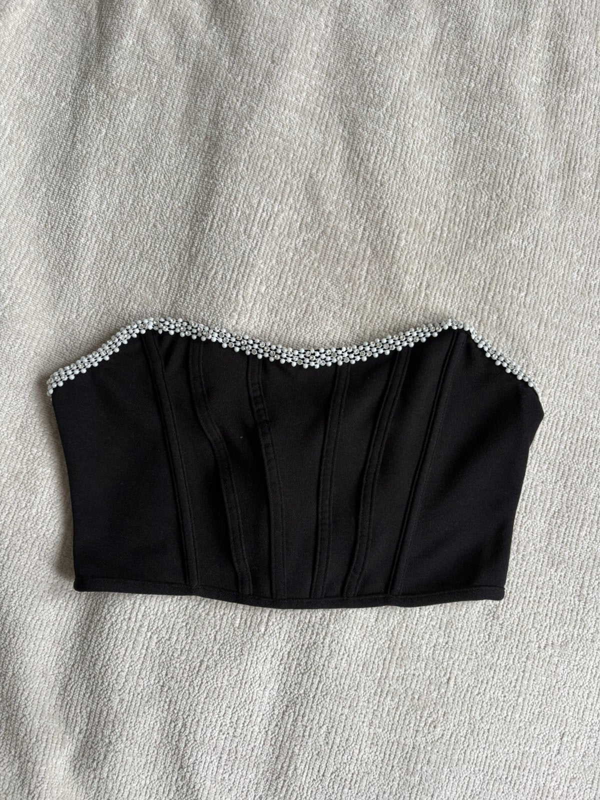 Shein bandeau top zwart met parels strass kraaltjes maat s, Ophalen of Verzenden, Maat 36 (S), Zwart, Zonder mouw
