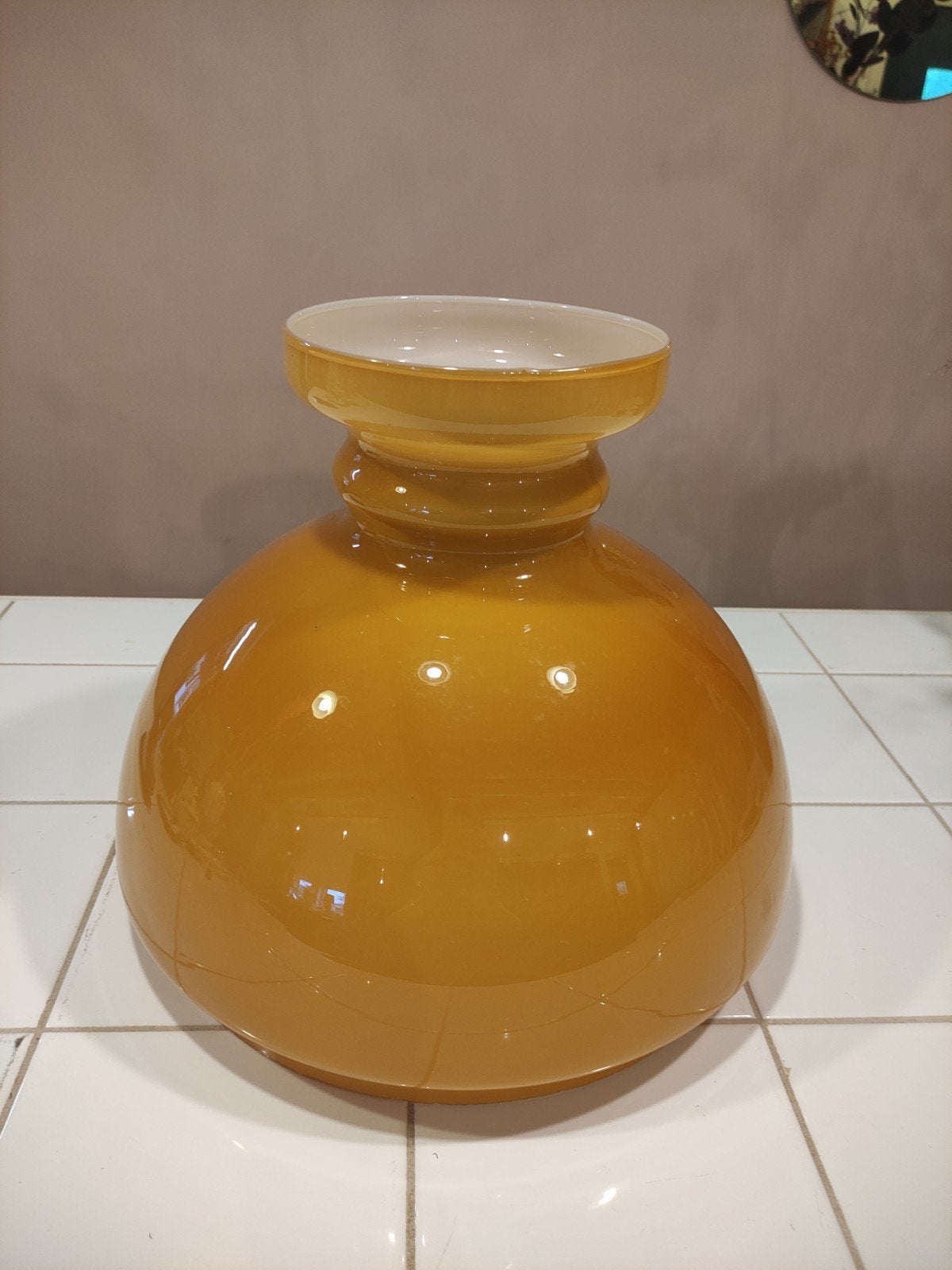 Vintage glazen lampenkap - Okergeel, Gebruikt, Geel, Ophalen of Verzenden, Glas