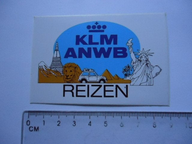 sticker oud KLM ANWB reizen auto vliegtuig retro, Verzamelen, Stickers, Verzenden, Zo goed als nieuw, Bedrijf of Vereniging