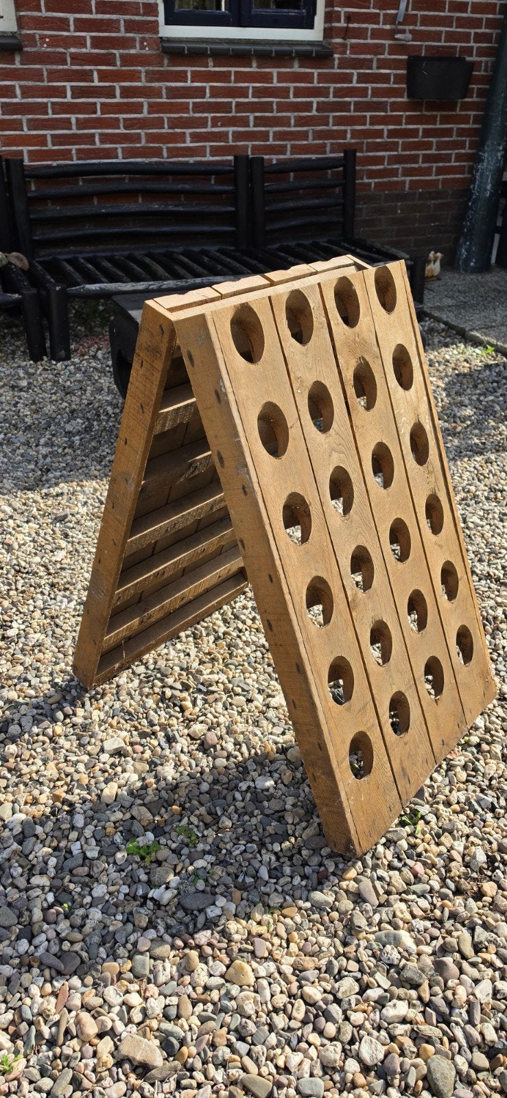 Houten wijnrek voor 48 flessen - Gebruikt, Ophalen of Verzenden, Gebruikt, Hout, 75 – 100
