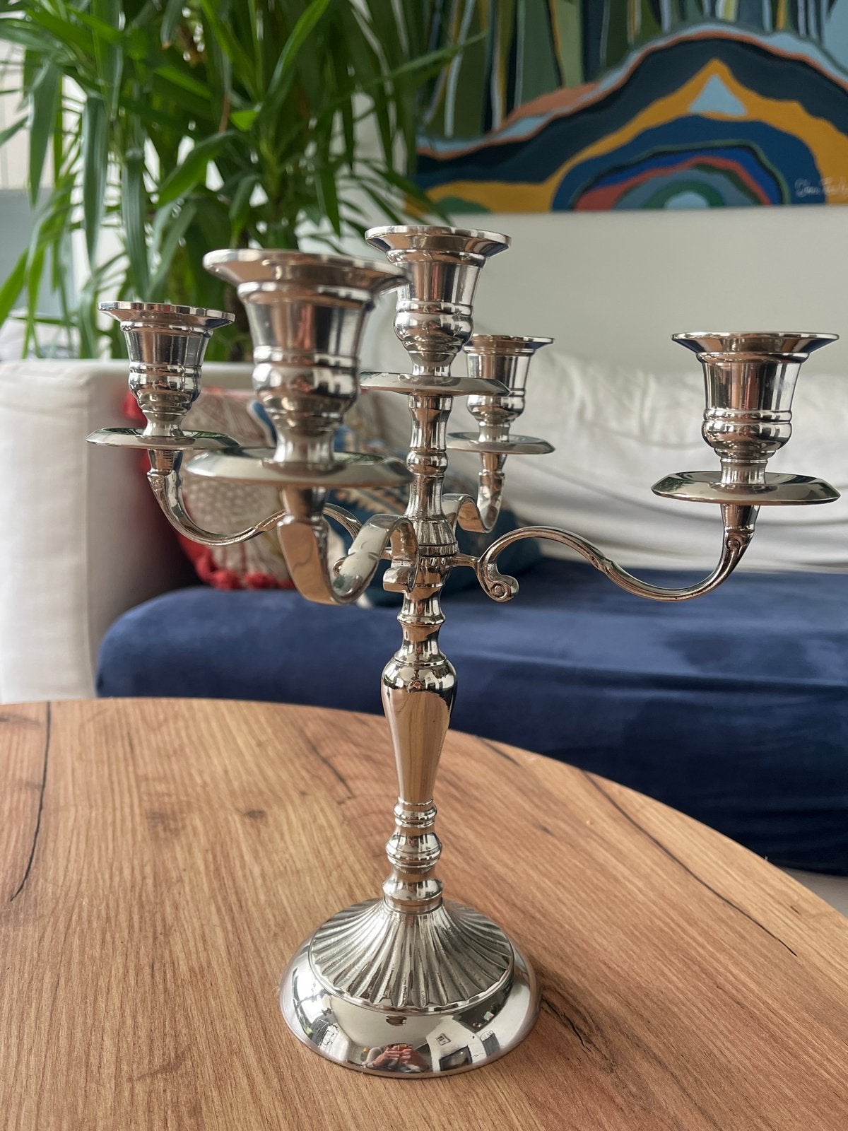 Set van 2 zilverkleurige kandelaars met 5 armen, Ophalen of Verzenden, Overige materialen