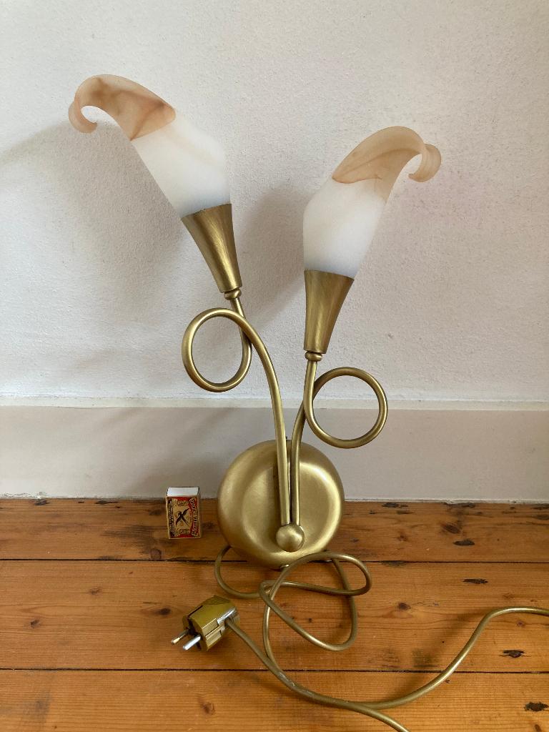 Goudkleurig Massive wandlampje 2 glazen gemarmerde kelkjes, Ophalen of Verzenden, Zo goed als nieuw, Glas