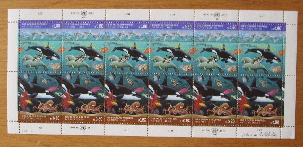 VN New York, Genève, Wenen, velletjes Schone oceanen, 1992, Verzenden, Postfris, Dier of Natuur