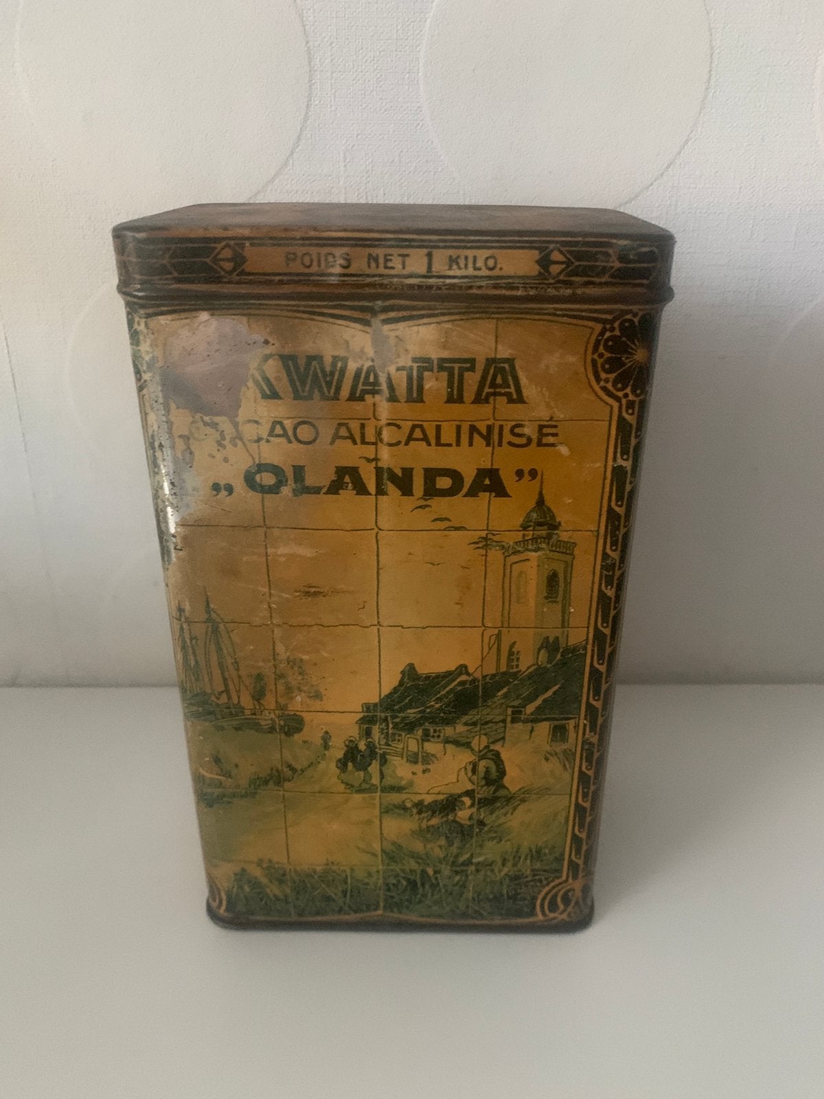 Antiek Kwatta cacao bewaarblik Olanda 1915, Verzamelen, Blikken, Gebruikt, Overige, Overige merken, Ophalen of Verzenden