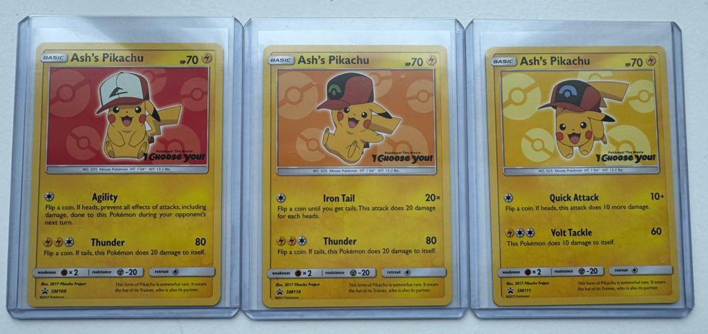 Ash Pikachu promo kaarten (SM109-110-111), Ophalen, Zo goed als nieuw, Meerdere kaarten
