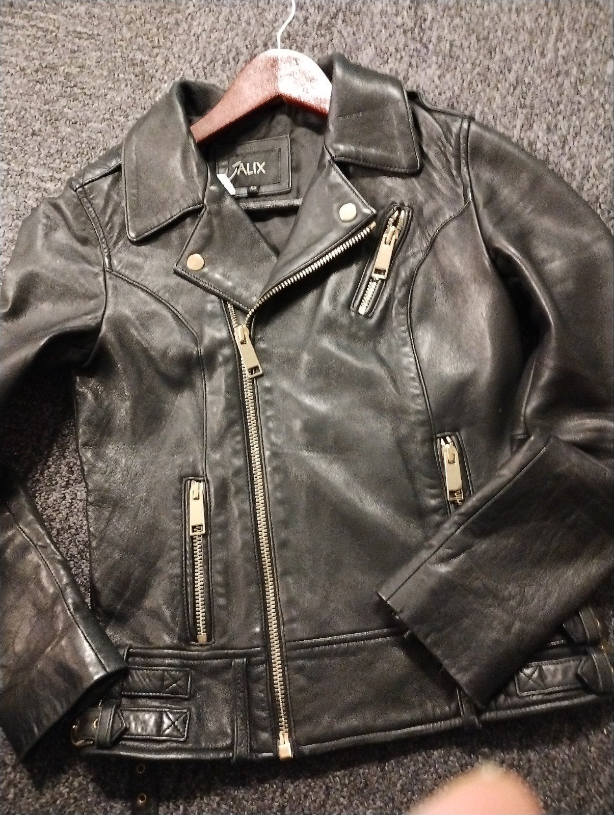 ALIX Leren Bikerjack Zwart met Stierenkop Maat XS, Alix the label, Zwart, Ophalen of Verzenden, Zo goed als nieuw