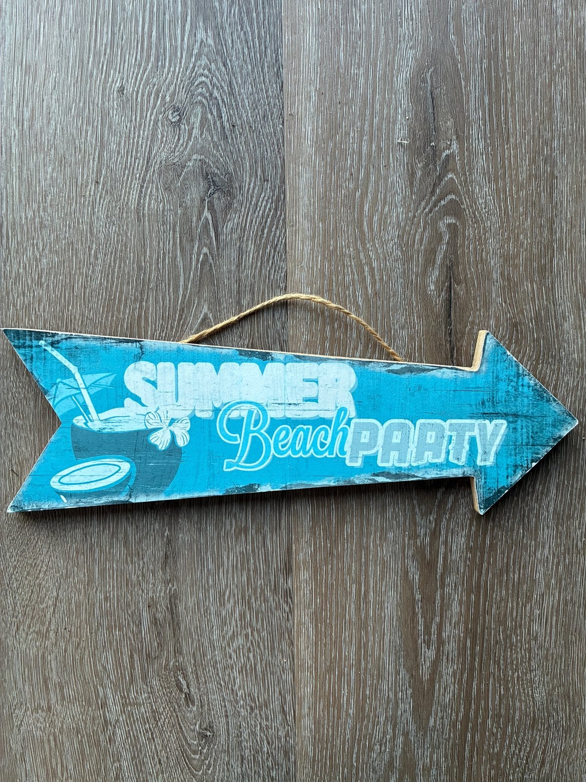 Houten 'Summer Beach Party' decoratiebord - 30x10 cm, Ophalen of Verzenden, Gebruikt, Blauw, Hout