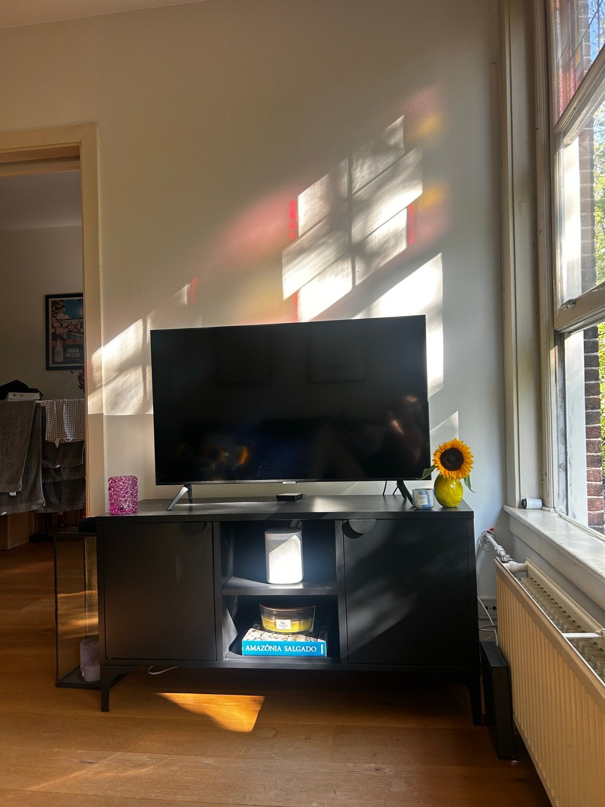 Zwart TV-meubel met opbergruimte venture home, Ophalen, Gebruikt, 100 tot 150 cm, Minder dan 100 cm