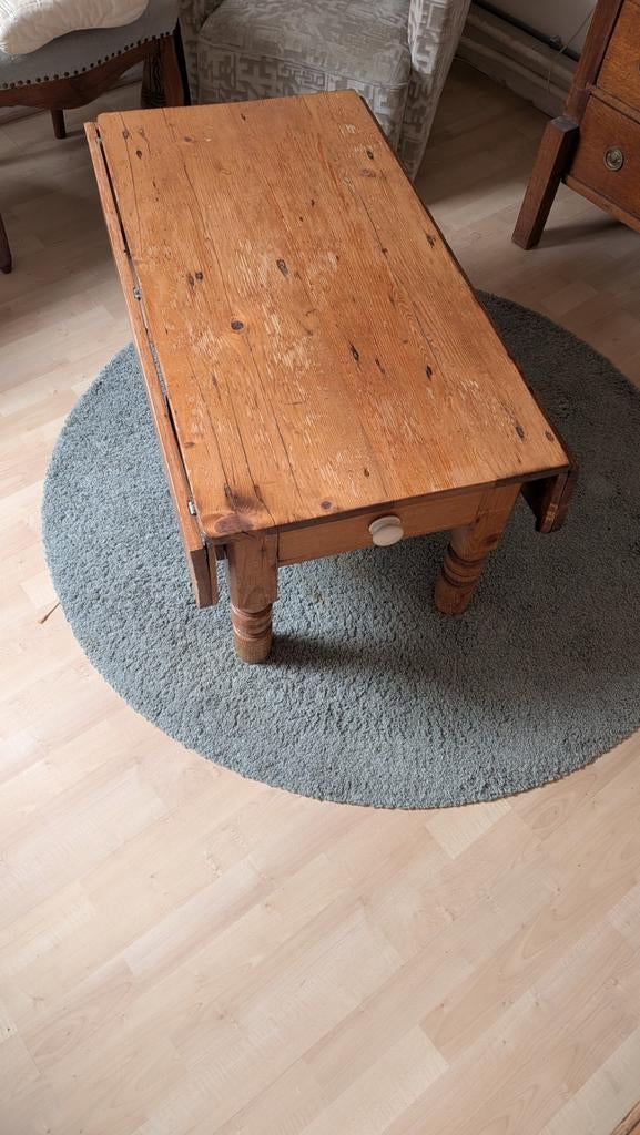 Oude grenen uitklapbare salontafel met lade, Antiek en Kunst, Ophalen