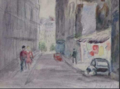 Han Krug Parijs straatbeeld. De rue Mazarine, Antiek en Kunst, Ophalen