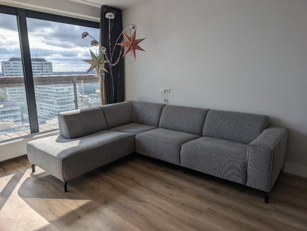 Comfortabele Hoekbank, Lichtgrijs, Links, 276x93 cm, Huis en Inrichting, Ophalen, 250 tot 300 cm, Hoekbank, 75 tot 100 cm