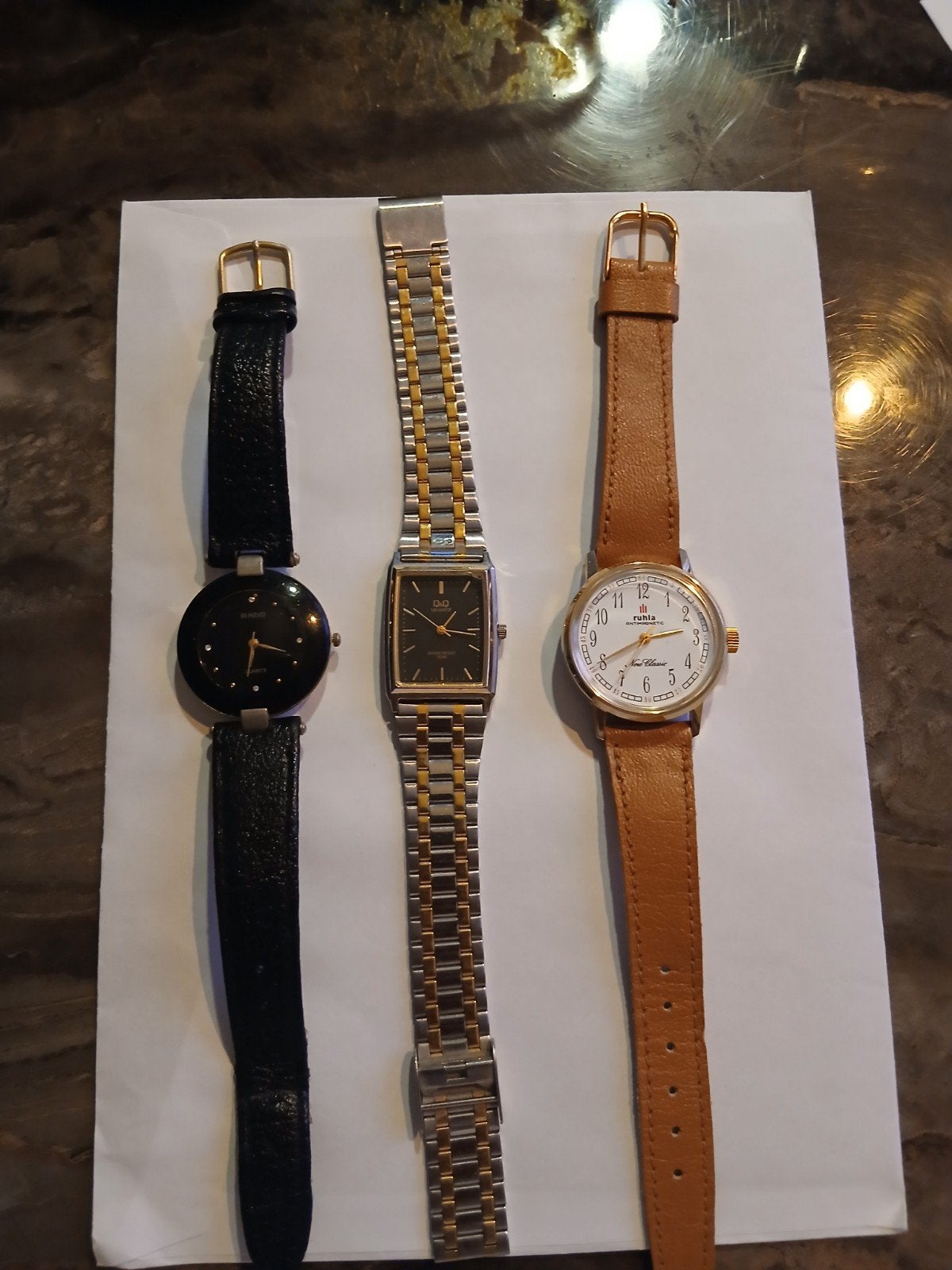 Set van 3 vintage polshorloges: Q&Q, Rado, Ruhla, Overige merken, Staal, Gebruikt, Staal