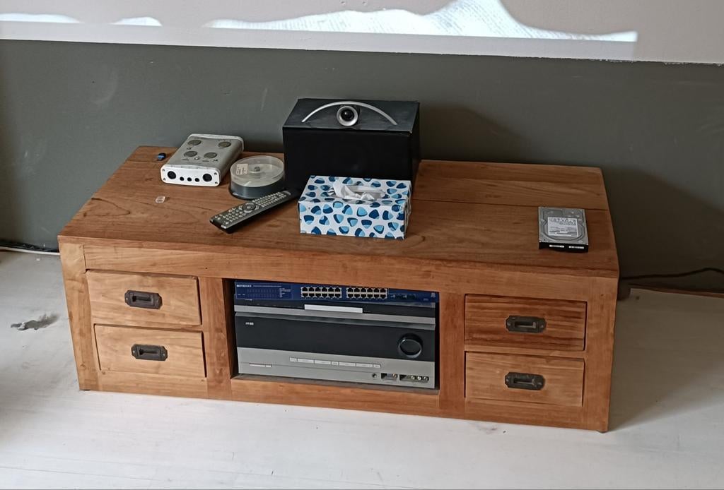 Teak Houten tv meubel met lades, Ophalen, Rechthoekig, Minder dan 50 cm