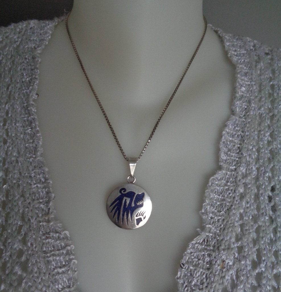 zilveren ketting met grote hanger met lapis lazulli [632], Met hanger, Verzenden, Zo goed als nieuw, Zilver