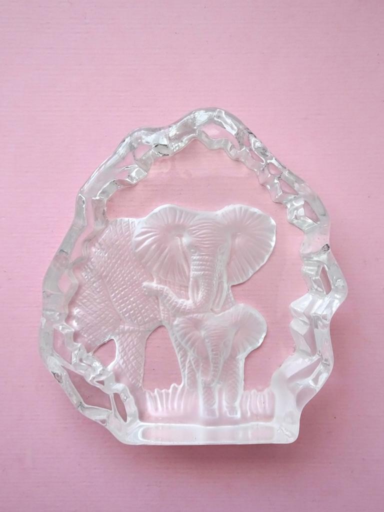 Vintage kristal glas presse-papier olifant olifantjes kunst, Ophalen