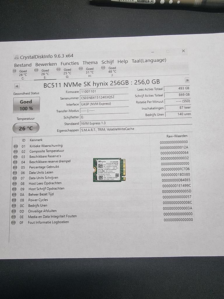 SSD 256GB M.2 NVMe 2230 Sk-Hynix BC511 met test rapport, Computers en Software, Harde schijven, SSD, Ophalen of Verzenden, Zo goed als nieuw