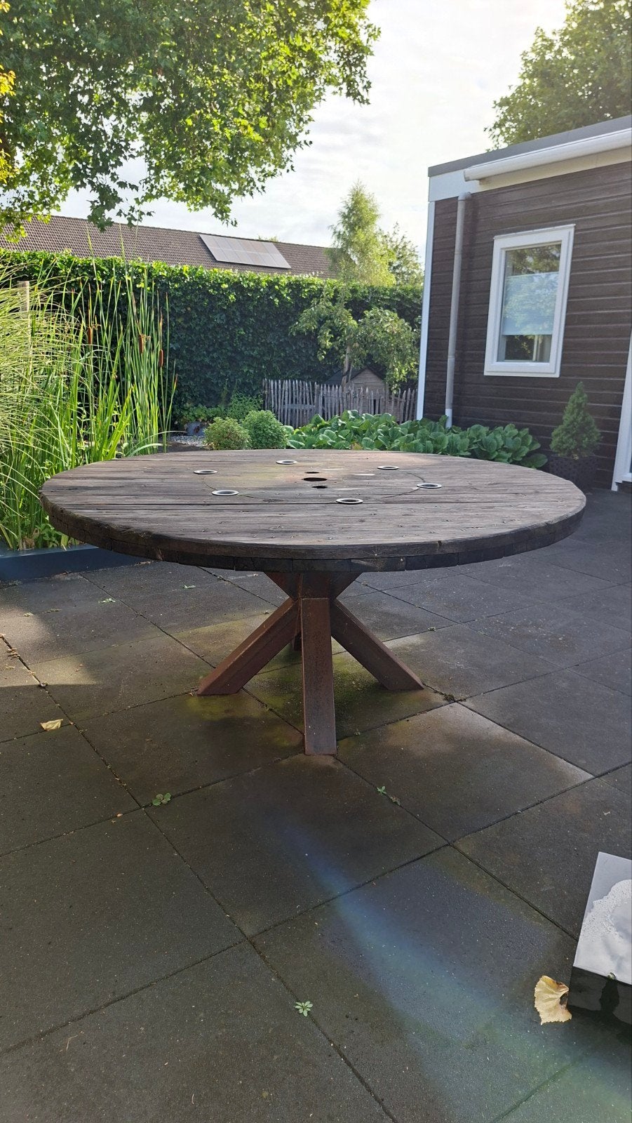 tuintafel van kabelhaspel gemaakt 180, Tuin en Terras, Ophalen, Rond, Hout