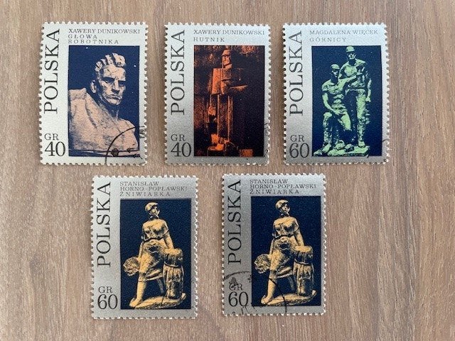 5x Sculpturen 1971     , Ophalen of Verzenden, Polen, Gestempeld