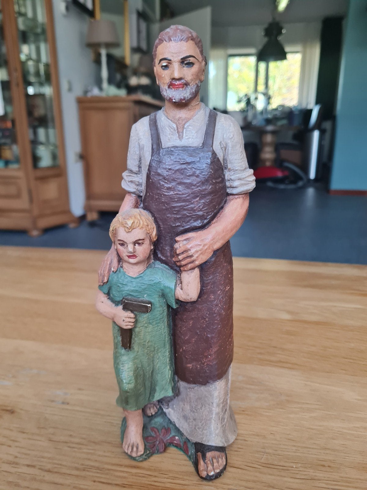 Beeldje Jozef en Jezus - Religieuze decoratie, Ophalen of Verzenden, Gebruikt, Religie