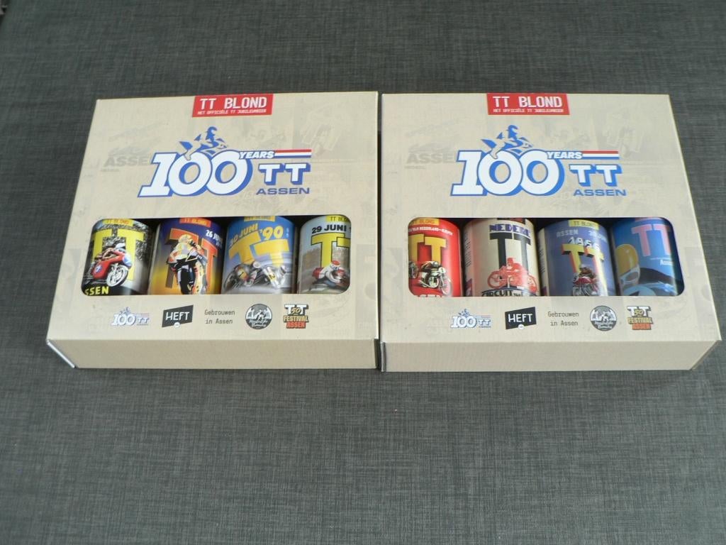 100 jaar TT Assen TT blond bier duo pak alle 8 flesjes race, Verzamelen, Ophalen of Verzenden, Motoren