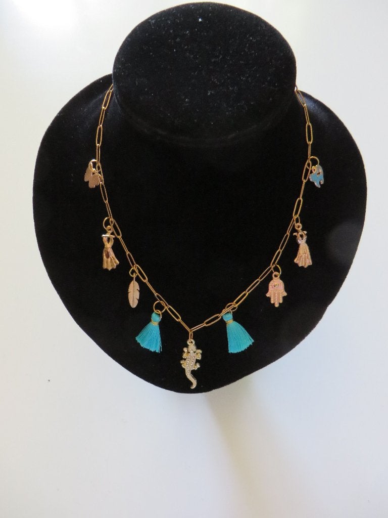 Ketting goudkleur met bedeltjes, Ophalen, Nieuw, Goud, Overige materialen