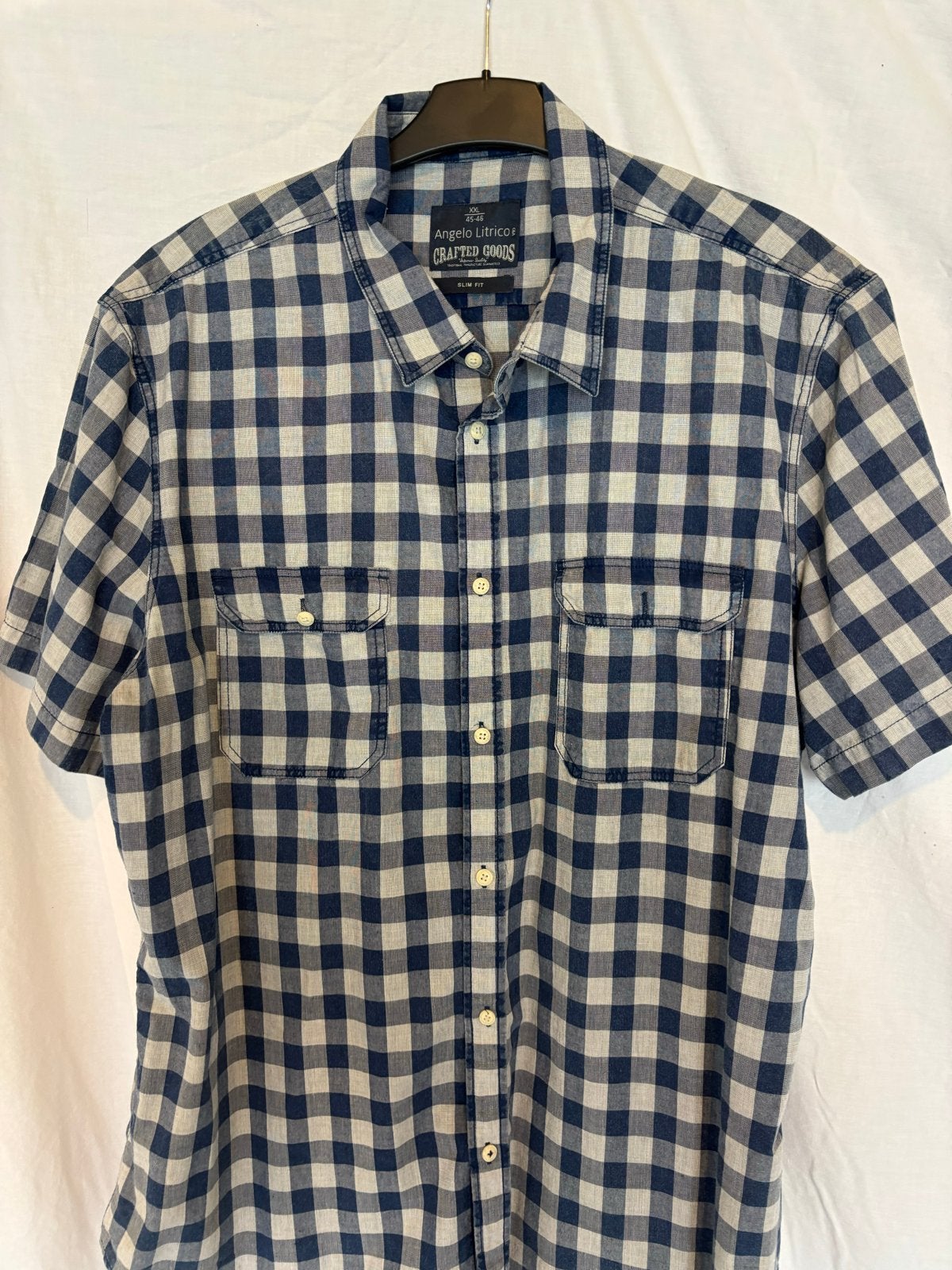 Angelo Litrico Geruit Slim Fit Overhemd XXL, Kleding | Heren, Ophalen of Verzenden, Nieuw, Blauw, Overige halswijdtes