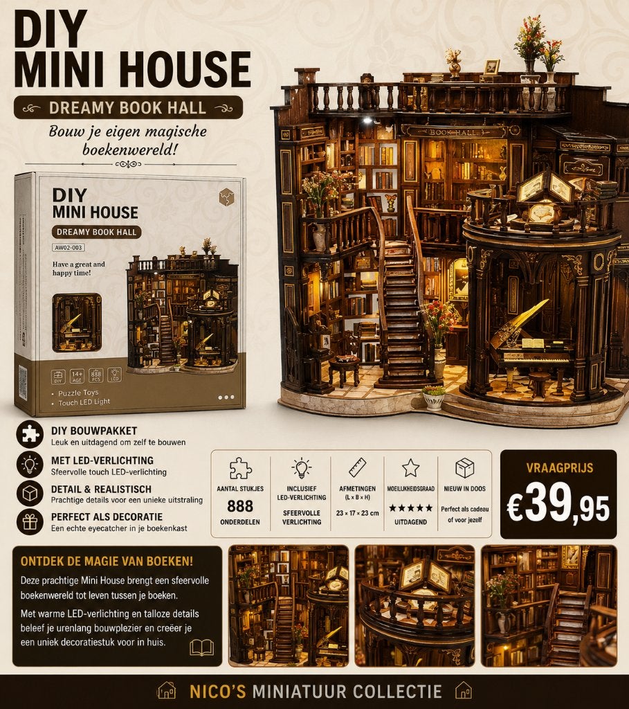 DIY Mini House - Dreamy Book Hall - 3d puzzel, Ophalen of Verzenden, Nieuw, Knutselwerk