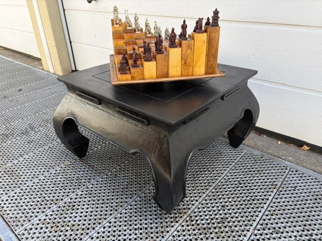 mat zwarte Chinese opium salontafel 60x60, Ophalen, 50 tot 100 cm, Vierkant, 50 tot 100 cm