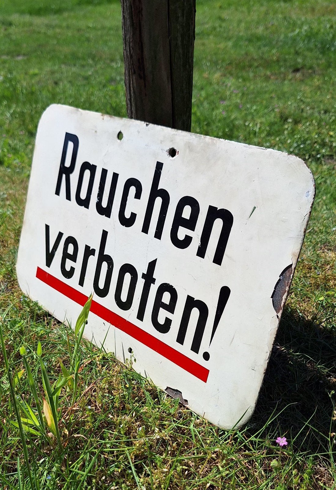 Antiek emaille waarschuwingsbord Rauchen verboten!, Ophalen of Verzenden