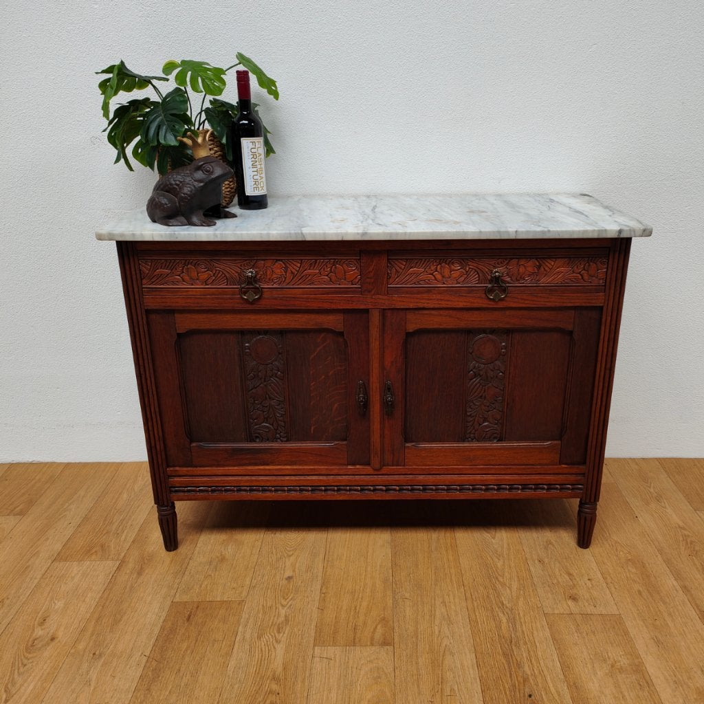 Vintage antiek commode dressoir ladekast met marmer blad 013, Valkenswaard, Gebruikt, 100 tot 150 cm, Info@flashbackfurniture.nl
