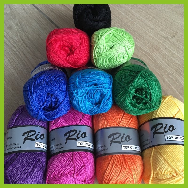 10 bollen Rio katoengaren - regenboog kleuren voor 19,50, Hobby en Vrije tijd, Ophalen of Verzenden, Nieuw, Breien of Haken, Wol of Garen