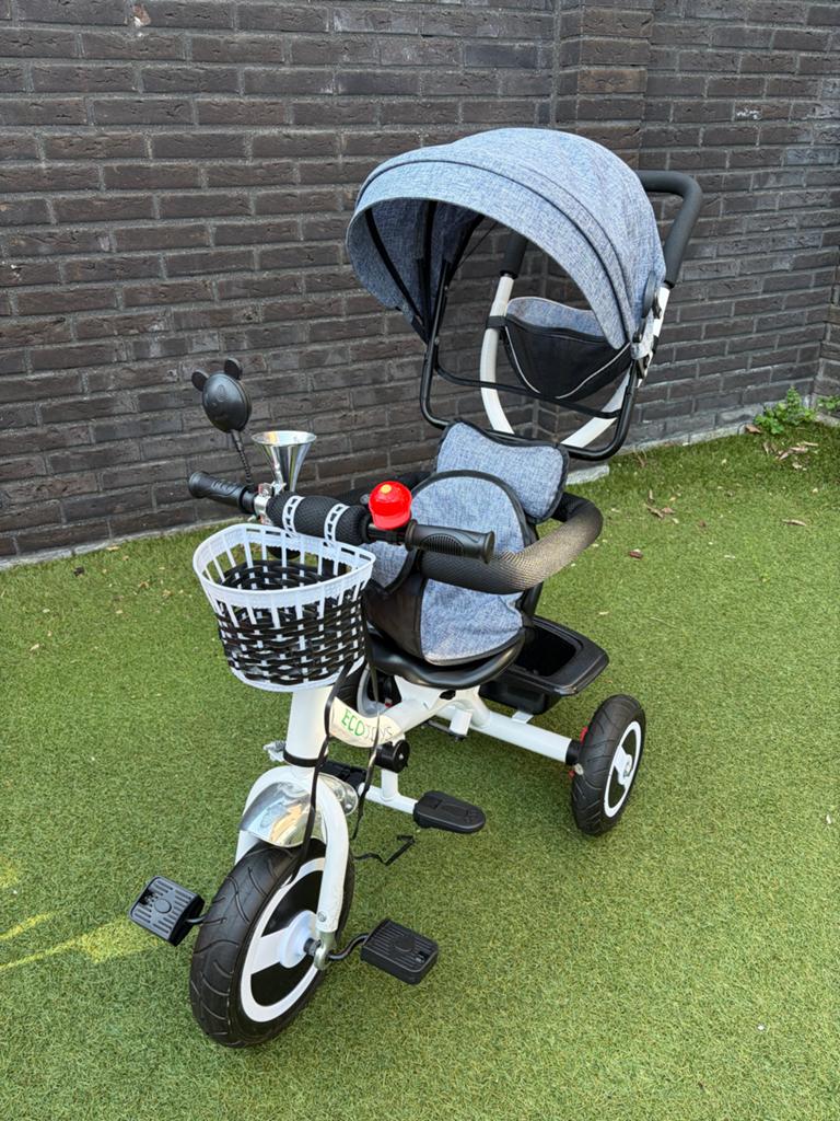 Kinder driewieler met duwstang en zonnekap, Ophalen of Verzenden, Zo goed als nieuw, Velgrem, Duwstang