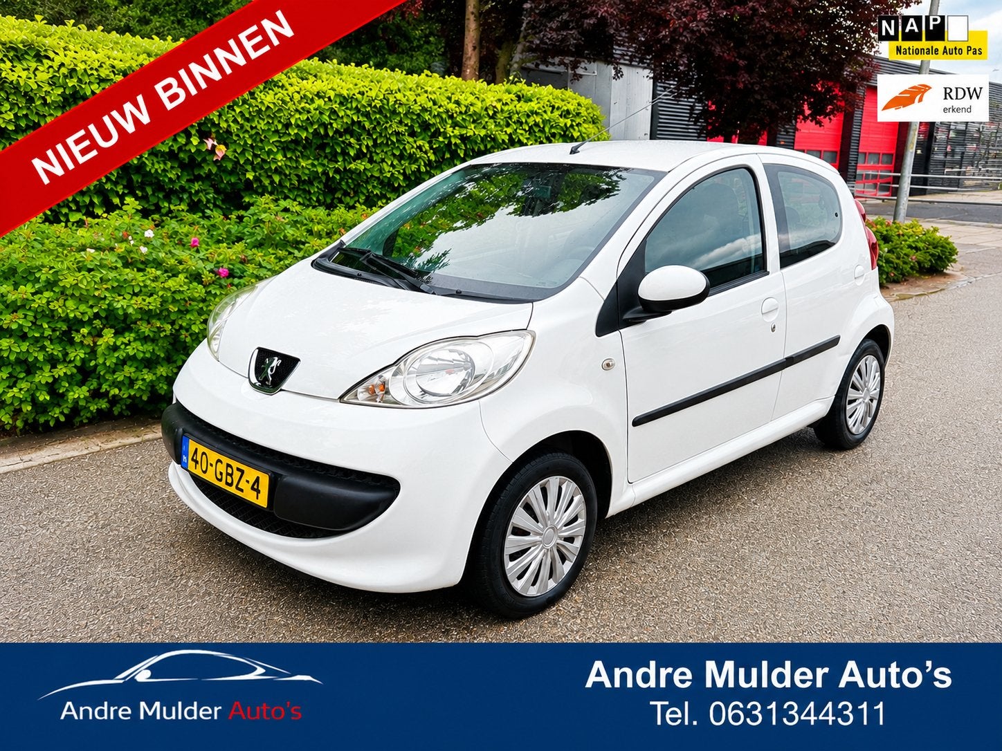 Nette Peugeot 107 1.0 12V 5 deurs 2008 Wit grote beurt, Voorwielaandrijving, 4 stoelen, Origineel Nederlands, Bedrijf