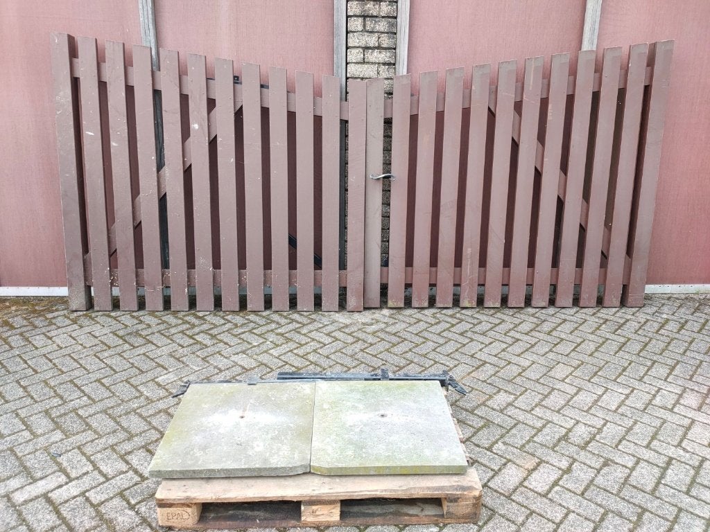 degelijke hardhouten dubbele draaipoort, doorgang 422cm, Tuin en Terras, Tuinpoorten, Ophalen, Hout, Draaipoort, 150 tot 200 cm
