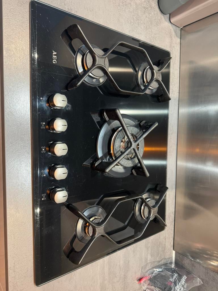 Kookplaat met wokbrander, Witgoed en Apparatuur, Fornuizen, Zo goed als nieuw, Inbouw, Gas, 5 kookzones of meer, Minder dan 85 cm