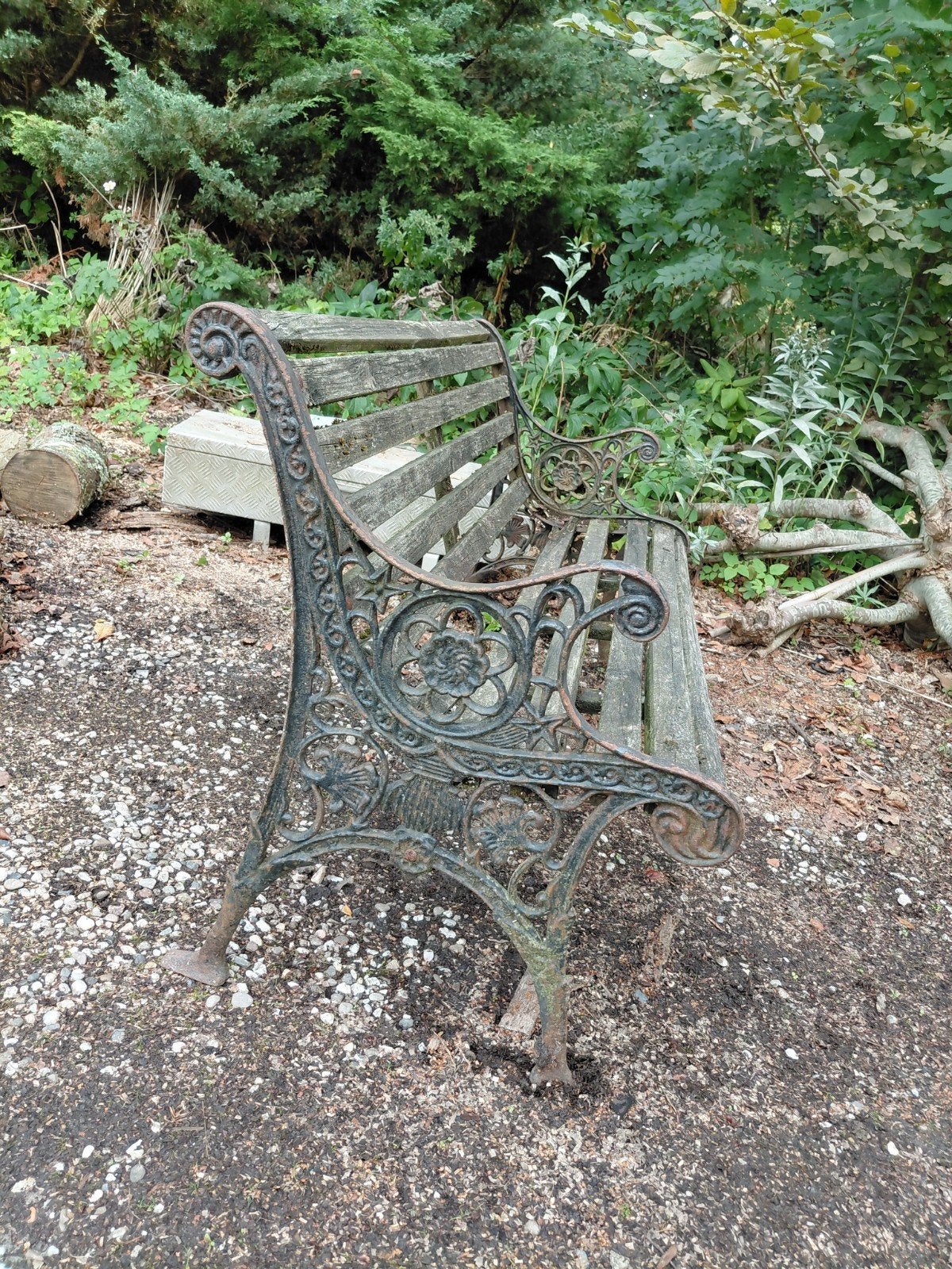 Oud Frans? tuinbankje (opknapper), Tuin en Terras, Ophalen, Gebruikt, Hout