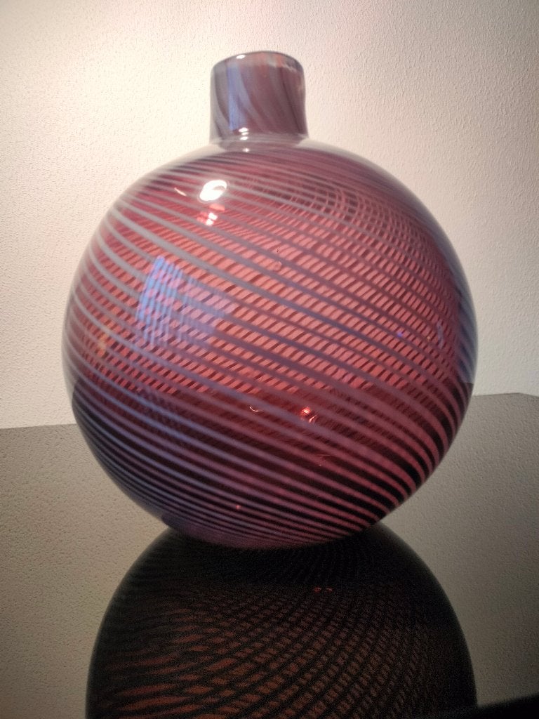 Vaas Bolvaas Glas Amethist Wit Spiraal Artglass 1990, Antiek en Kunst, Antiek | Glas en Kristal, Ophalen of Verzenden