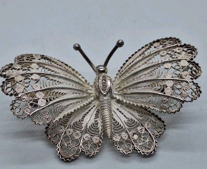 Antieke Zilveren Vlinder Broche - Prachtig Handwerk 5 cm, Ophalen of Verzenden