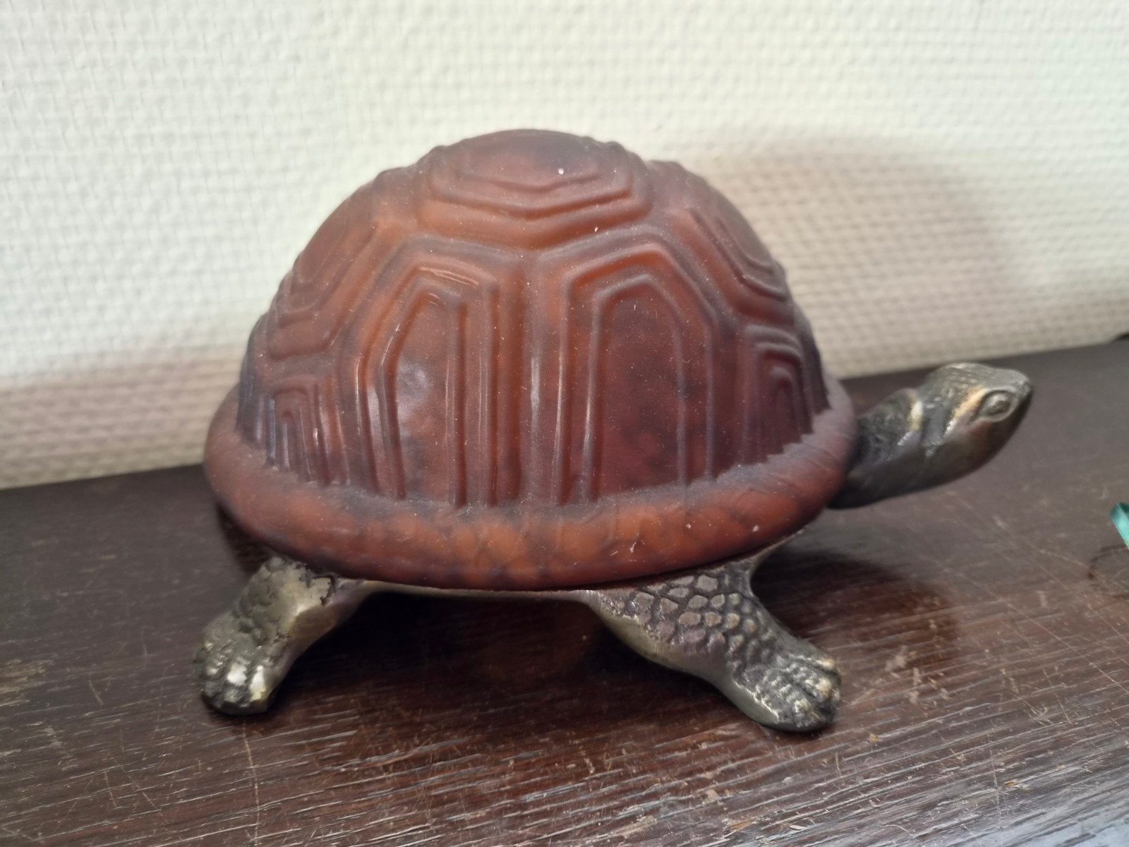 Vintage Schildpad Lampje - Brons en Glas, Ophalen of Verzenden