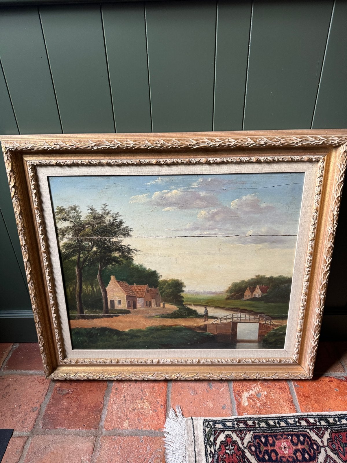 Klassiek Hollands Landschap Olieverf Schilderij, Antiek en Kunst, Doek, Ophalen of Verzenden, Landschap, Olieverf