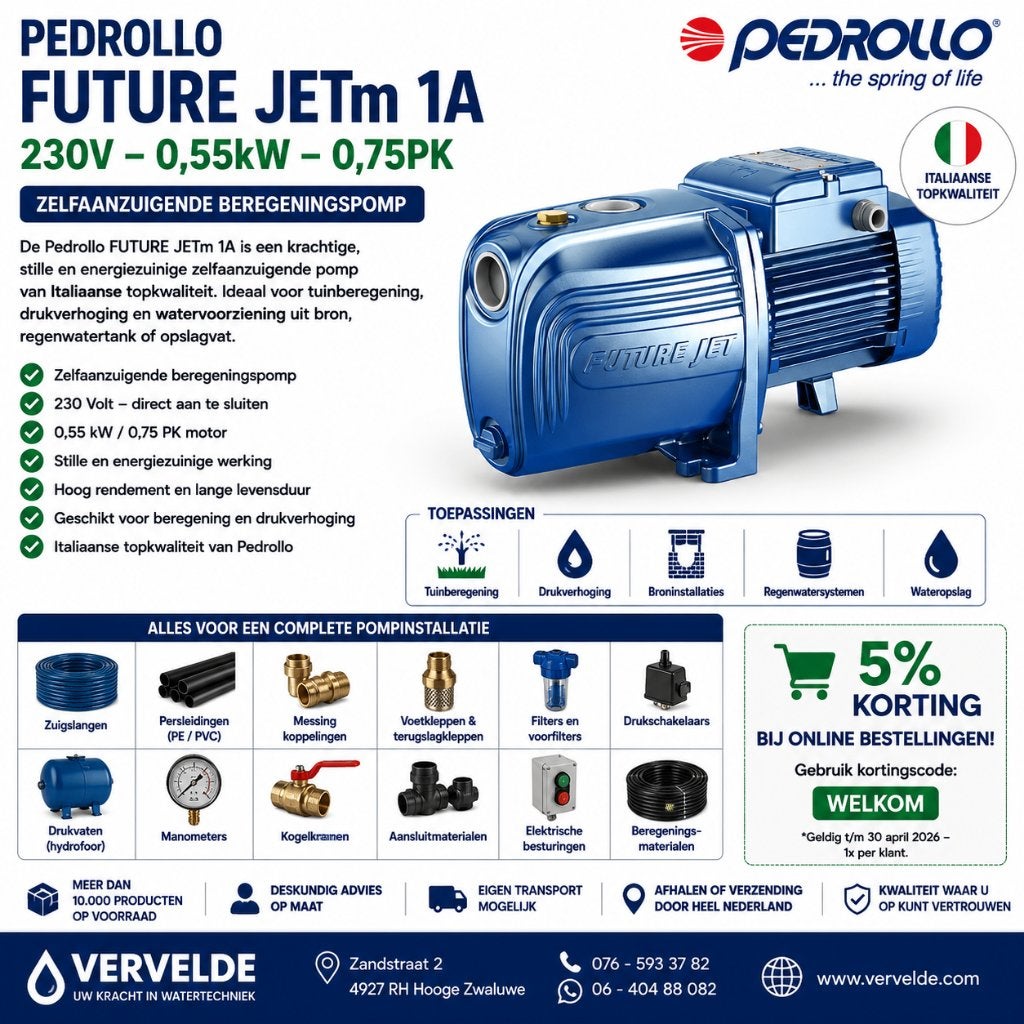 Pedrollo FUTURE JETm 1A – 230V – 0,55 kW – 0,75 PK | pomp, Vervelde, Nieuw, Ophalen of Verzenden, Zandstraat 2 4927 RH Hooge Zwaluwe