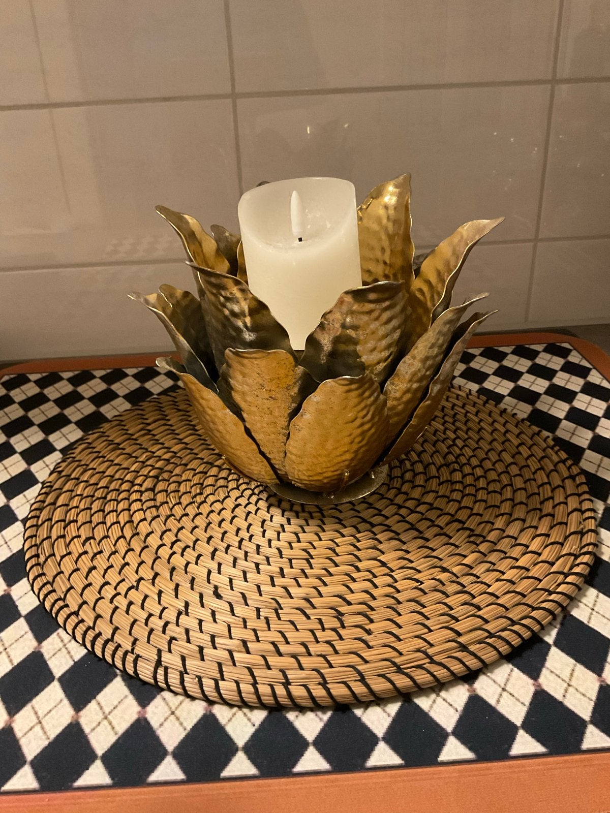 Grote Lotus Bloem Theelichthouder - Sfeervolle Decoratie, Ophalen, Gebruikt, Overige kleuren, Metaal