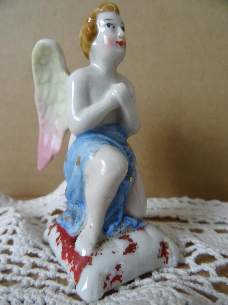 Antiek porseleinen beeldje engel porseleinen engel 7cm 1850, Ophalen of Verzenden